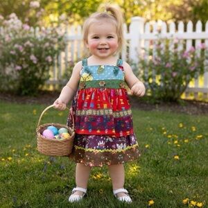 Matilda Jane Paint by Number Apron  Dress Bunnies Birds Seeing Notions Sz 18 Mos
